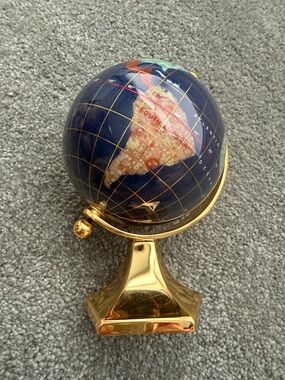 Vintage Decorative Macheli Lapis Lazuli Globe on Gold Stand